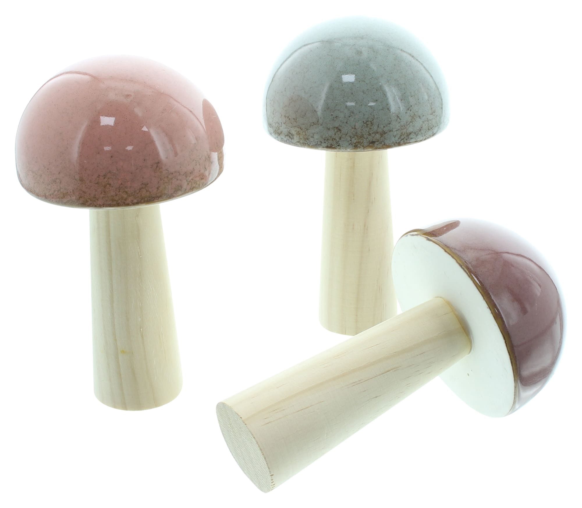 Dekoleidenschaft Dekofigur "Glossy" Porzellan & Holz, große Deko Pilze, Pilzset, Herbstdeko (3 St., im Set), Pilzdeko 16 cm hoch, hochglänzend