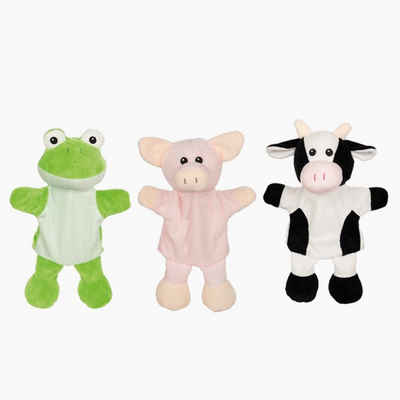 goki Handpuppe Handpuppen Kuh, Schwein, Frosch (Spar-Set, 3-tlg), hervorragend zum Geschichtenerzählen