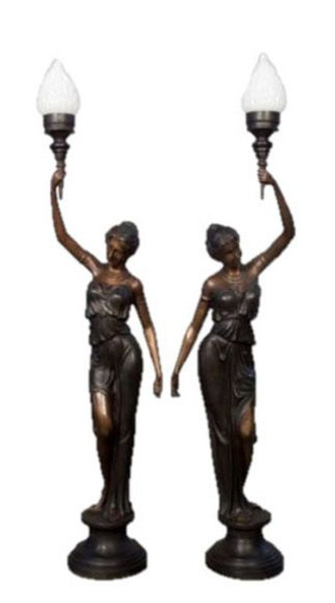 Casa Padrino Stehlampe Luxus Bronze Standleuchten Set - 2 Figurenleuchten Bronzeleuchten