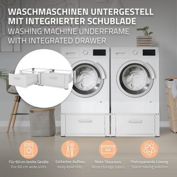 ML-DESIGN Waschmaschinenuntergestell Doppel Waschmaschinen Untergestell Waschmaschinensockel Unterbau, 2-Fach Stahl Weiß Schubladen 128x53,5x31,5cm bis 150kg
