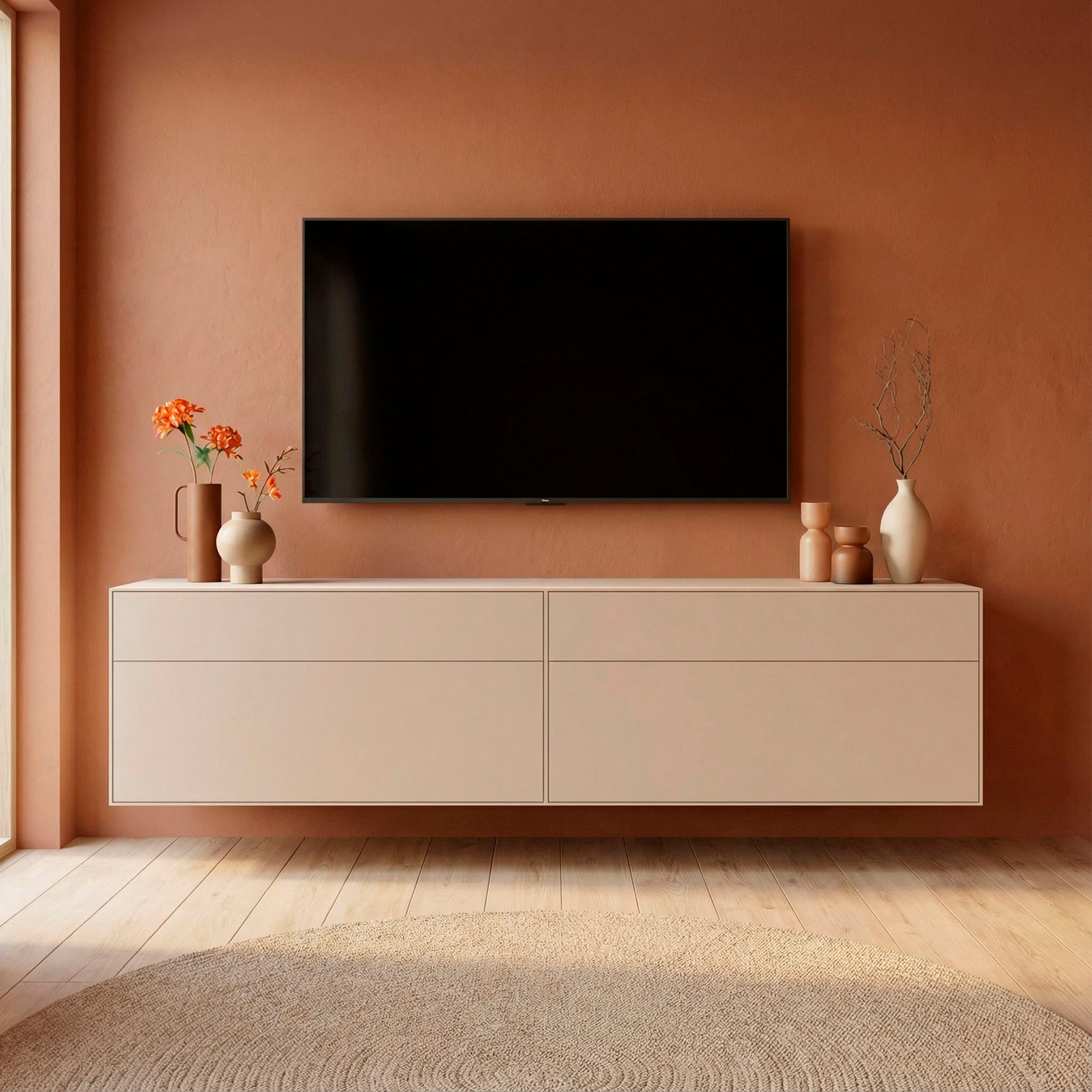 LeGer Home by Lena Gercke Lowboard Essentials, TV-Board, TV-Kommode, TV-Schrank, TV-Möbel (2 St), Breite: 222 cm, UV lackiert, Push-to-open-Funktion