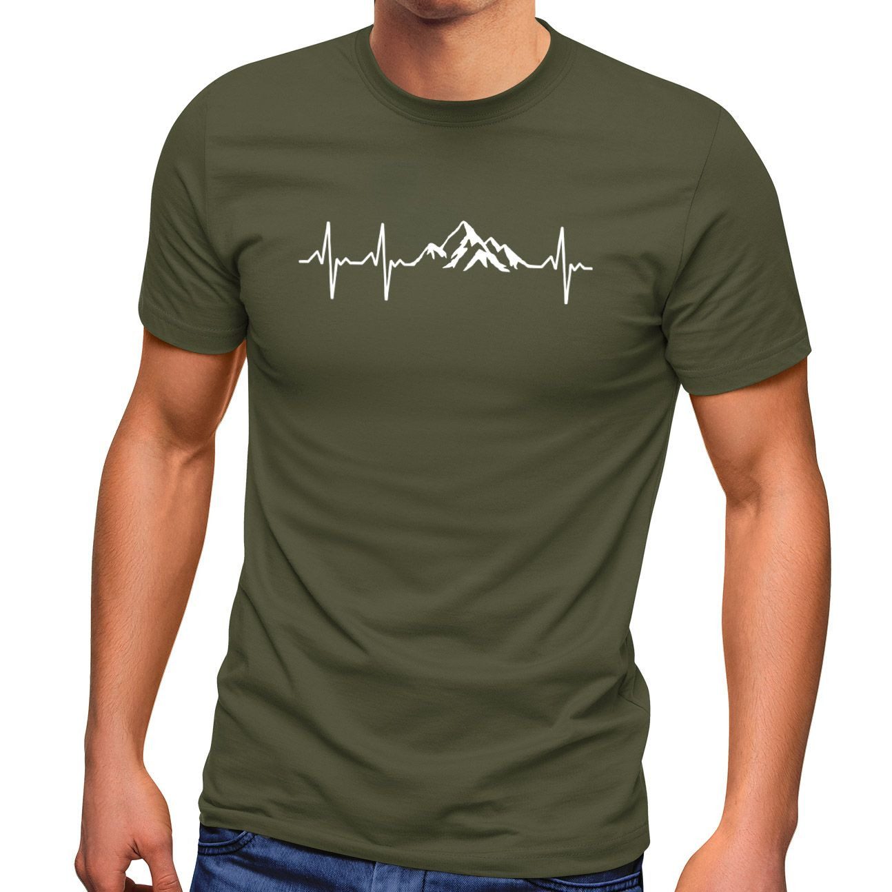 Print-Shirt Herren T-Shirt Berge Wandern Herzschlag Puls EGK Geschenk für