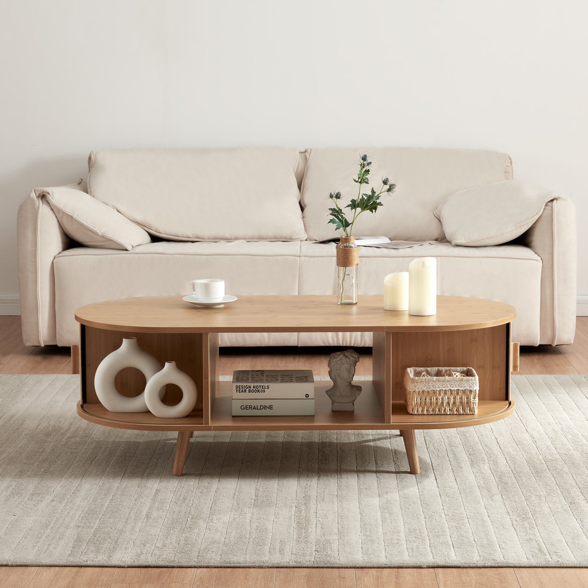 en.casa Couchtisch, »Nordkapp« mit 2 Türen 120 x 55 x 40 cm Holz Bambus