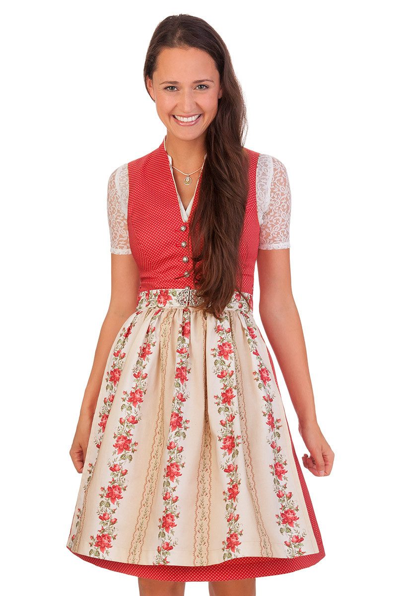 Alpenwahnsinn Dirndl Midi Dirndl 2tlg. - ROSENROT II - rot