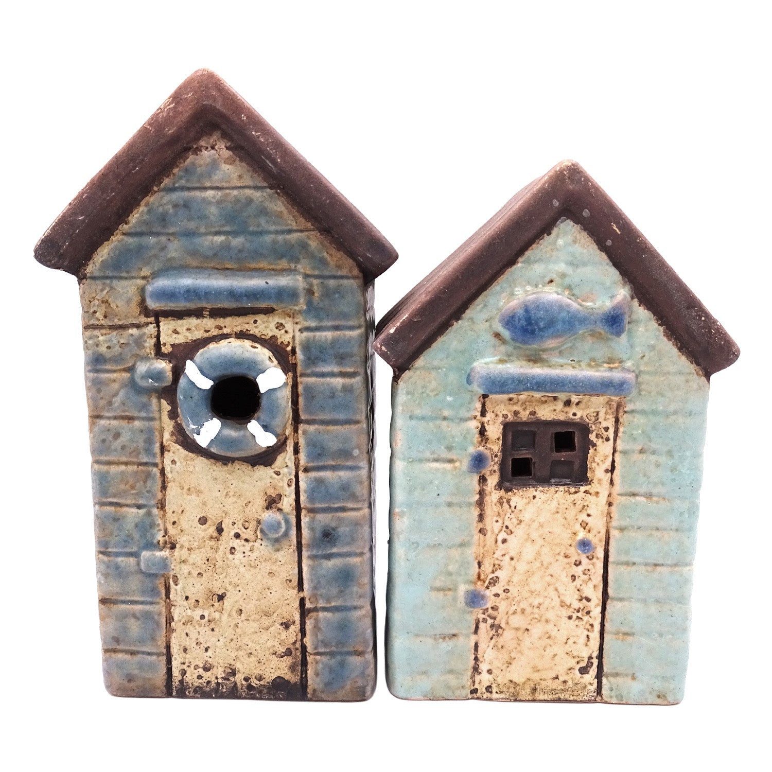 Logbuch-Verlag Dekofigur Deko Häuser maritim 2er-Set Steingut blau 14 cm – Maritime Häuschen