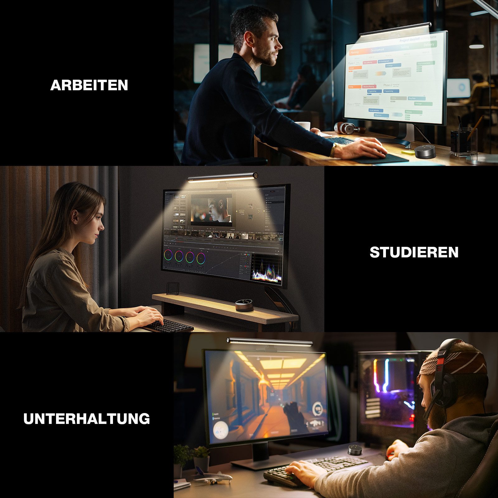Insma LED Schreibtischlampe Monitor Lampe, LED Screenbar dimmbar mit Touch Fernbedienung, LED fest integriert, Einstellbare Farbtemperatur, Memory-Funktion, 45° schwenkbar