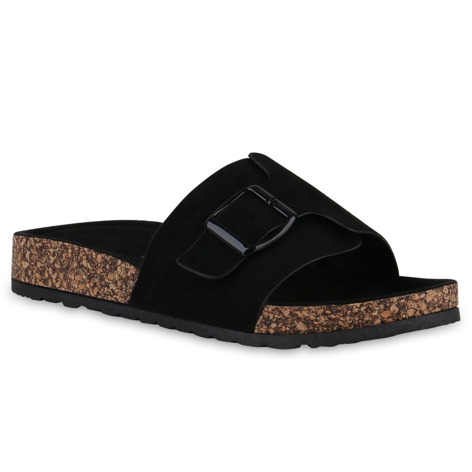 VAN HILL 841089 Pantolette Damen Pantoletten Sandalen Schnallen Korkoptik P günstig online kaufen