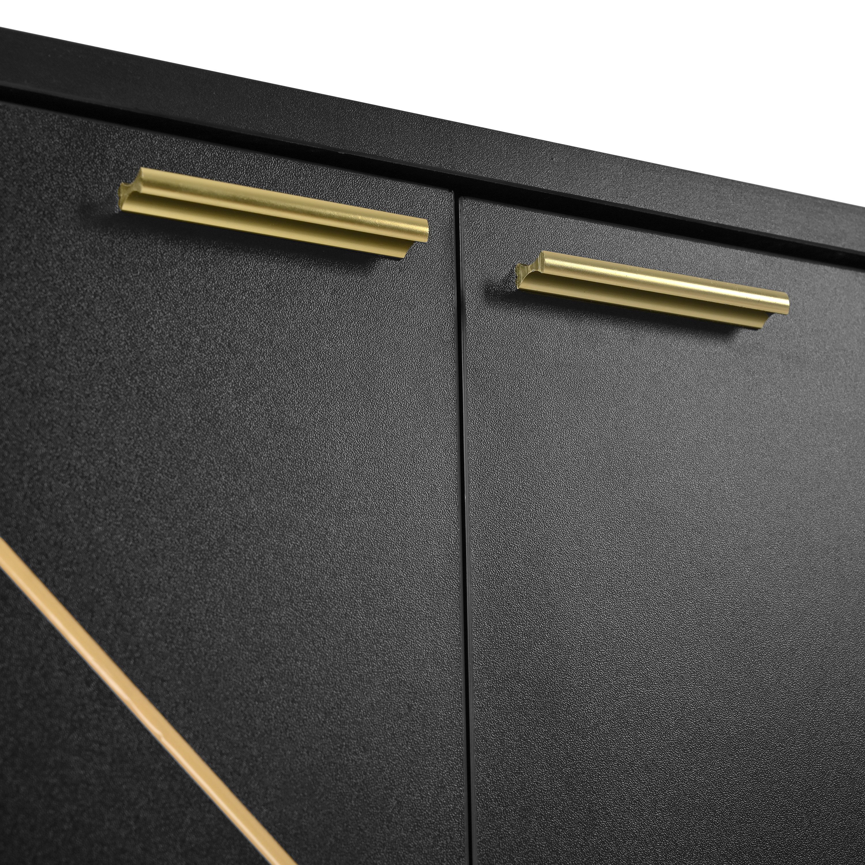 Merax Sideboard mit verstellbaren Regalböden & Kippsicherung (1 St), Anrichte Lowboard Kommode mit 4 Türen & Metallfüßen, Breit: 150cm