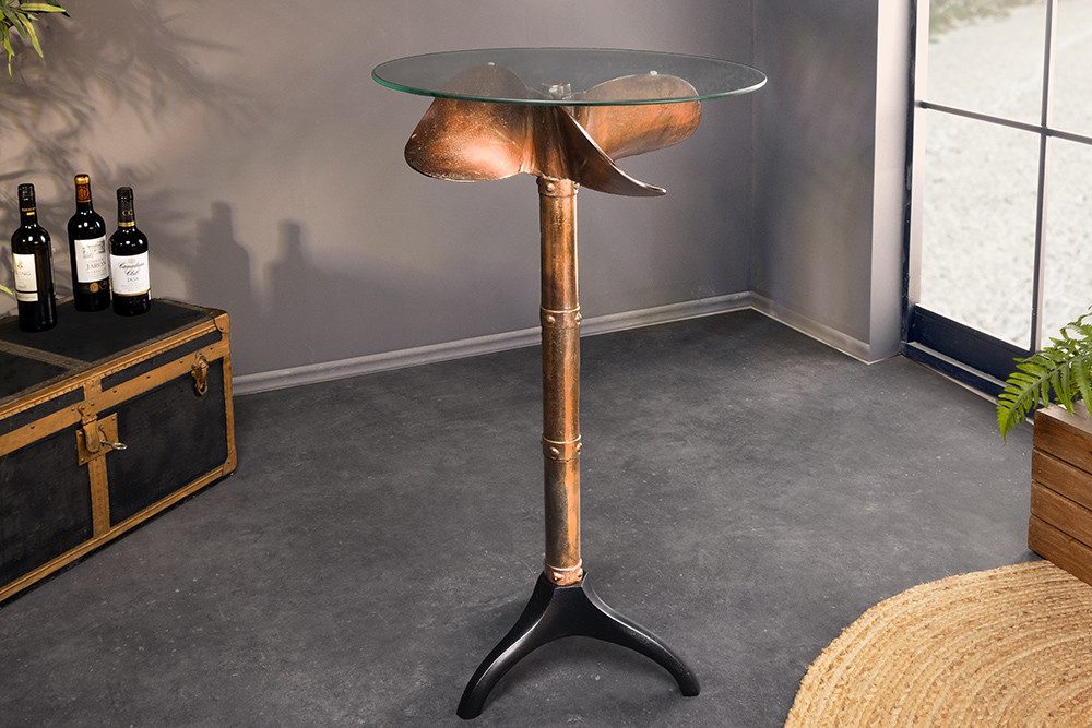 riess-ambiente Stehtisch OCEAN 105cm transparent/kupfer geflammt/schwarz - Glas, Metall, rund (Einzelartikel, 1-St), Bartisch mit Fuß in Schiffsschrauben-Design - ideal f. maritime Zimmer