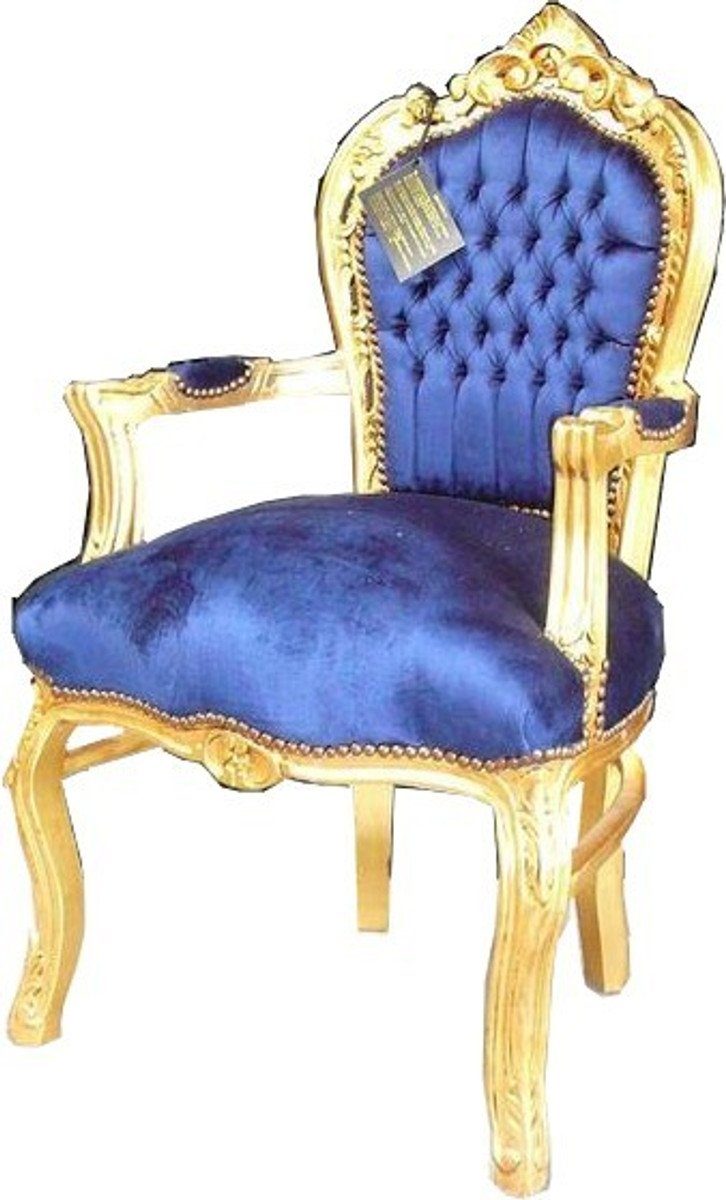 Esszimmerstuhl - mit Stuhl Casa / Gold - - Barockstuhl Barock Esszimmerstuhl Möbel Royalblau Armlehnen Padrino