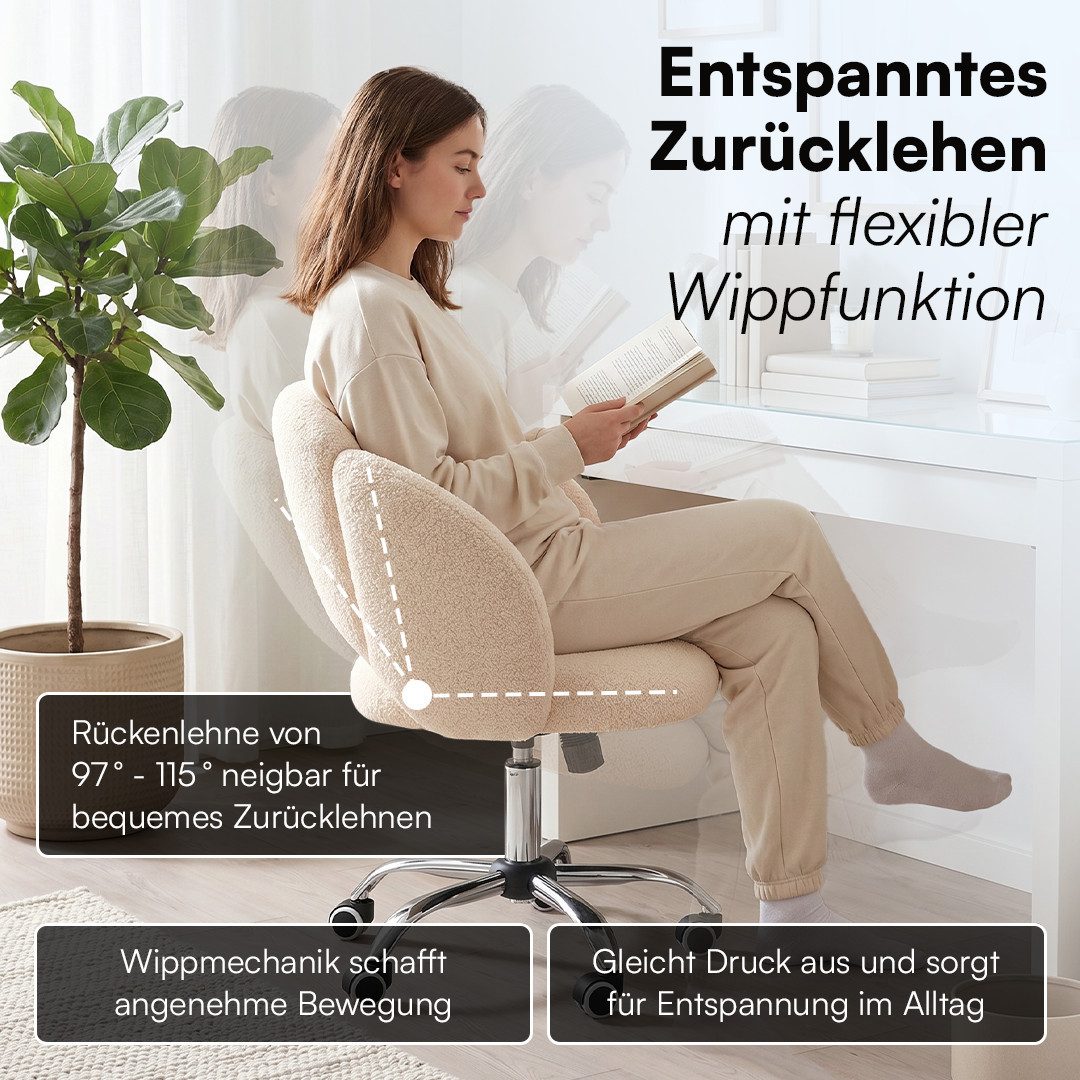 Bellamio Drehstuhl Meli Wolkenstuhl (beige, Bürostuhl höhenverstellbar & drehbar), bis 140 kg, Schmink- & Schreibtischstuhl mit verstellbarer Rückenlehne