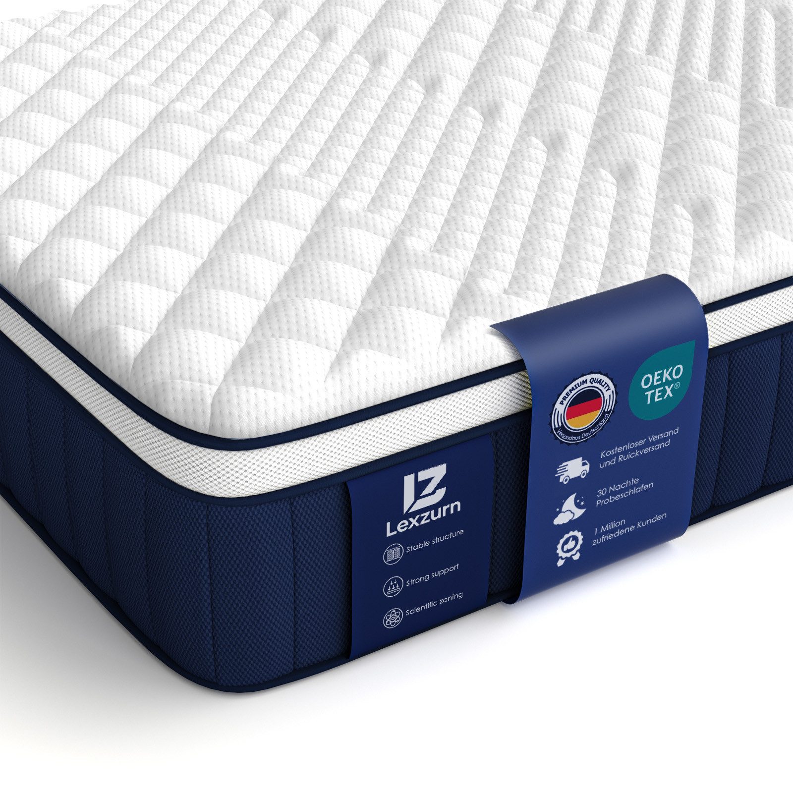 Taschenfederkernmatratze Matratze 90x200 cm, 7 Zone Matratze 140x200 cm, 10 Schichten, Lexzurn, 25 cm hoch, (ergonomisch, atmungsaktiv, orthopädisch, Matratze mit Spannbettlaken), Härtegrad H3
