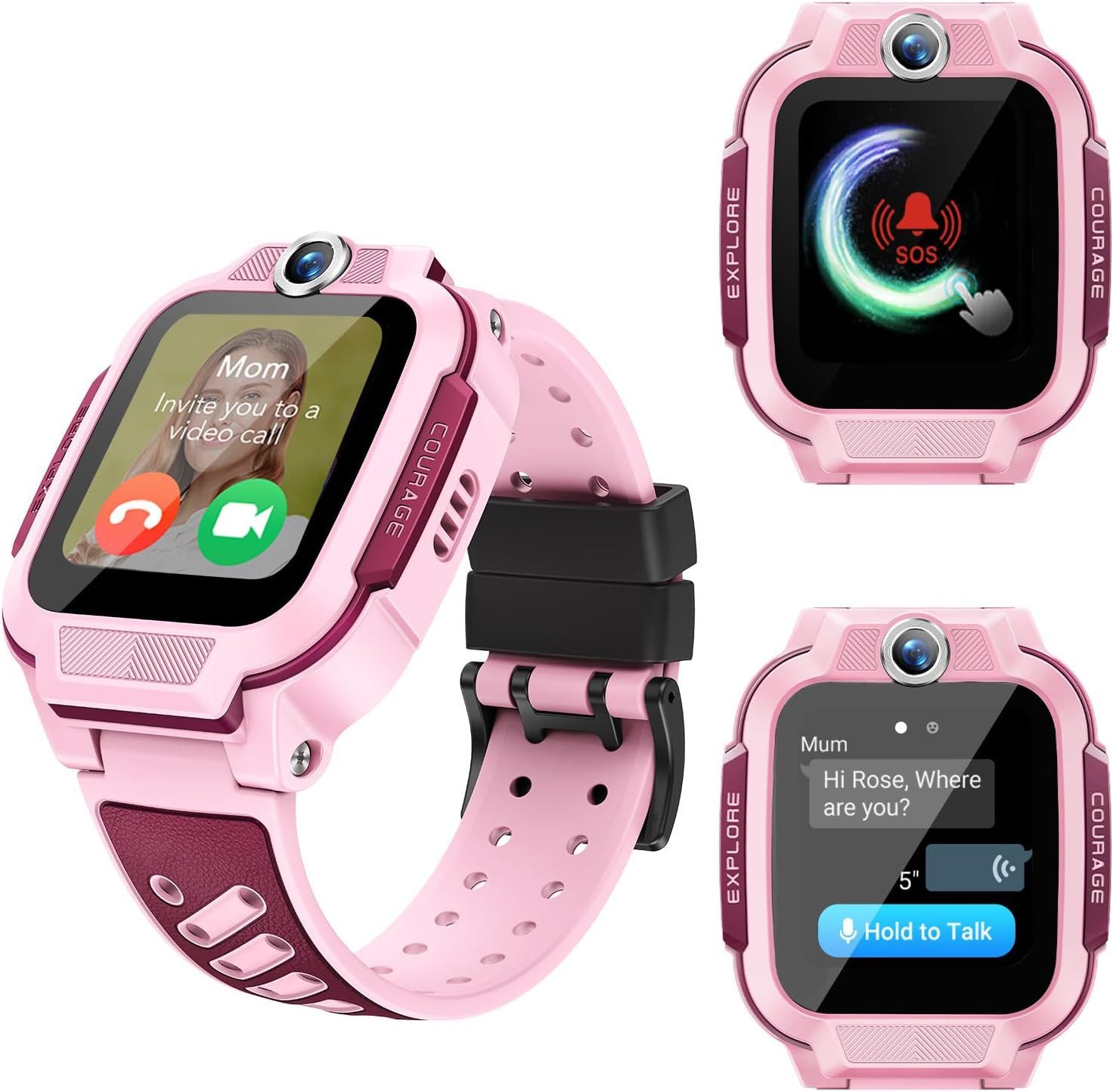 imoo Z3 Rose Smartwatch (2,5 cm, sim-karte), Kinder Smartwatch mit Sicherheitsfunktionen
