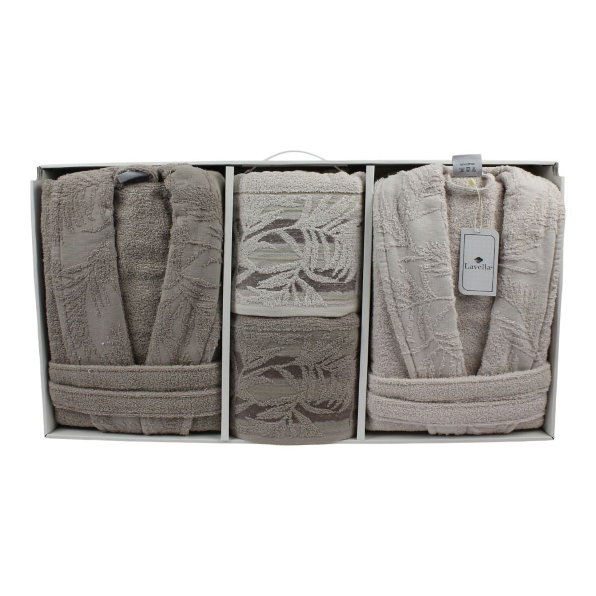 alesvelt Unisex-Bademantel Wellness Set 6 teilig aus Baumwolle, 2x Bademantel, 2x Badetuch, 2x Handtuch, mit Gürtel, 100% Baumwolle