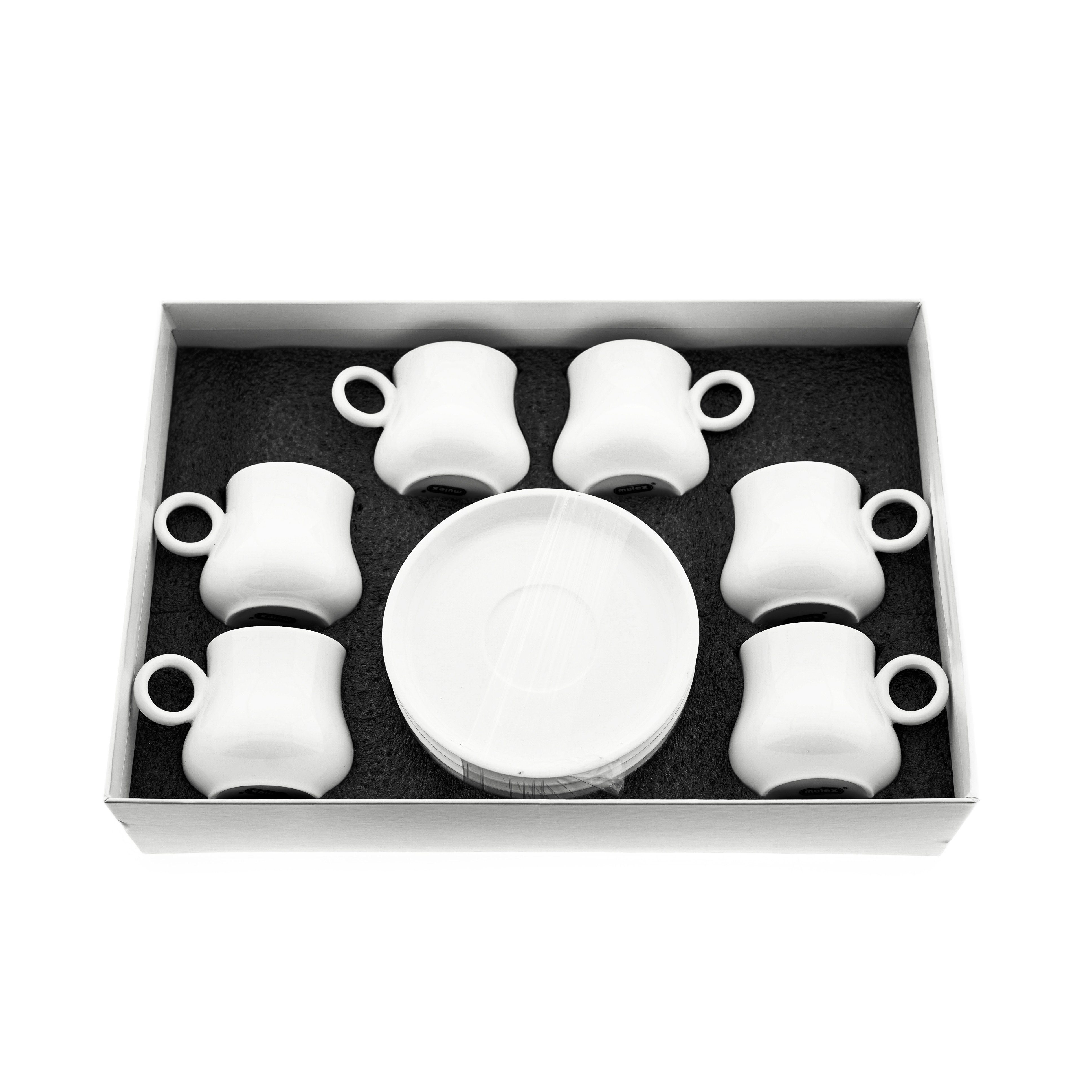 Mulex Espressotasse 12 Tlg Set Mokkatassen mit Untertasse aus Porzellan 100 ml