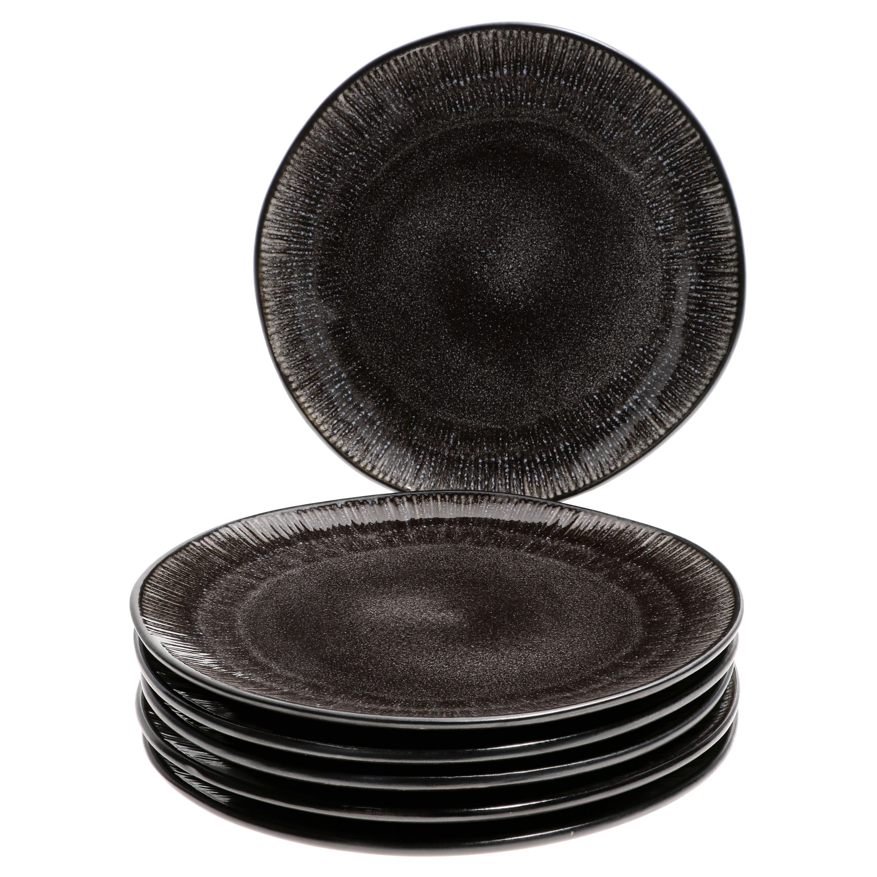 MamboCat Frühstücksteller 6er Set Dessert- Kuchenteller Zakynthos Reactive Glaze Schwarz