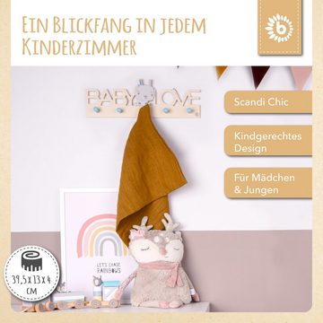 BIECO Garderobenhaken Bieco Garderobe Kinder Baby Love Kindergarderobe Holz Garderoben Haken Wandgarderobe Holz Kleiderhaken Kinder Garderobenleiste Kinder 39 cm 5 Garderoben Haken Garderobe Holz Wandhaken