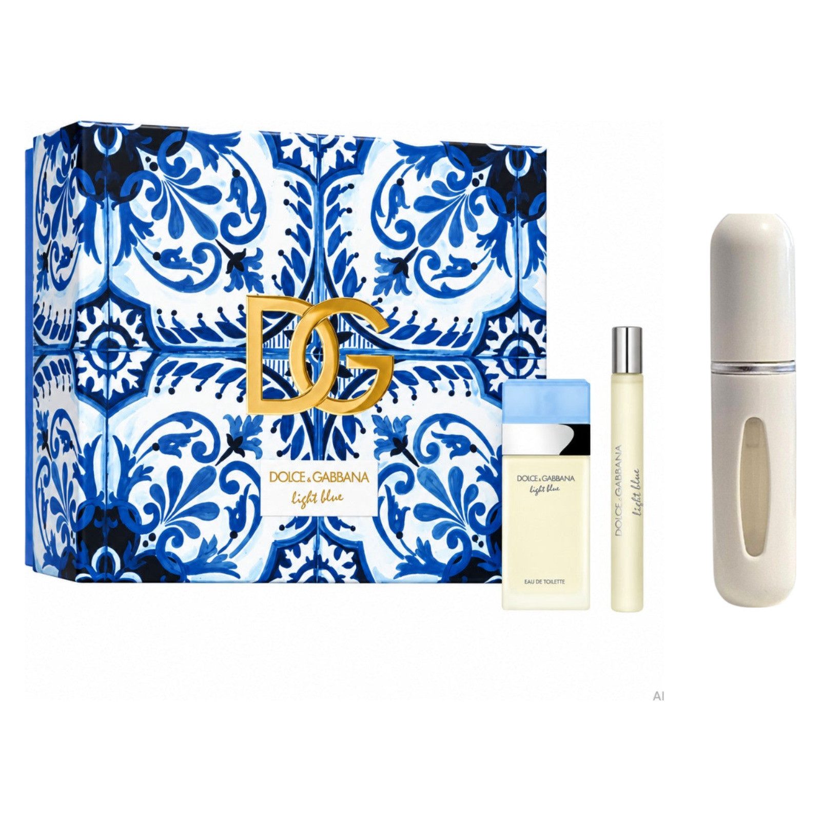 DOLCE & GABBANA Duft-Set Light Blue Geschenkset EDT – Fruchtig Holzig + Parfümzerstäuber (leer)