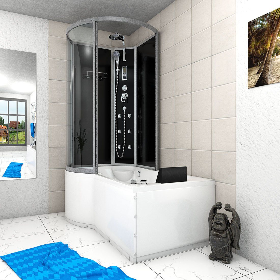 Thumbnail - AcquaVapore Grossraumdusche Whirlpool Wanne Duschkabine sw K50-R31-WP-ALL 100x, Sicherheitsglas ESG, inklusive Duschwann...