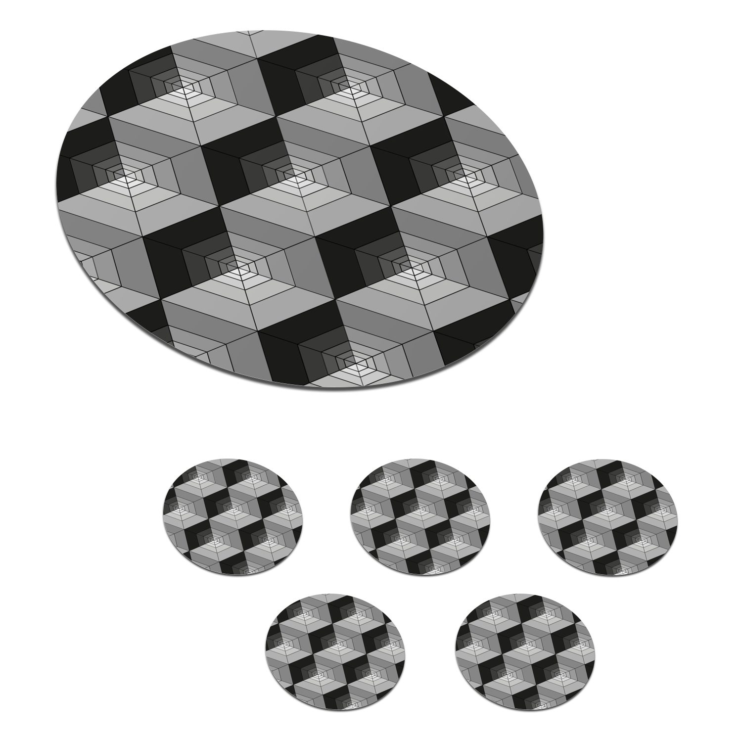 MuchoWow Glasuntersetzer Muster - Würfel - 3D, Zubehör für Gläser, 6-tlg., Getränkeuntersetzer, Tassenuntersetzer, Korkuntersetzer, Tasse, Becher