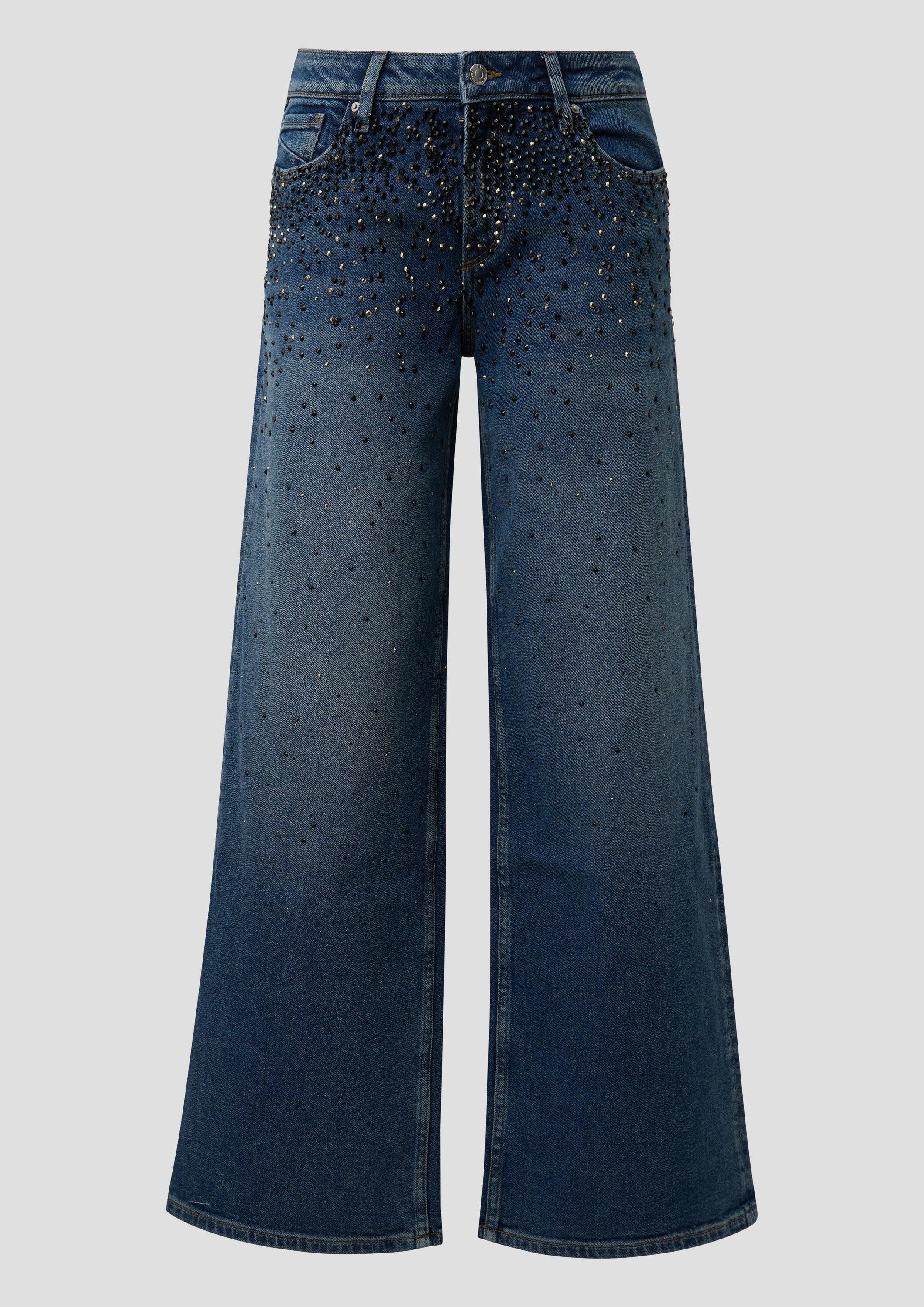 QS Weite Jeans Jeans-Hose CATIE Jeans Catie/Mid Rise/Wide Leg/mit Schmucksteinen