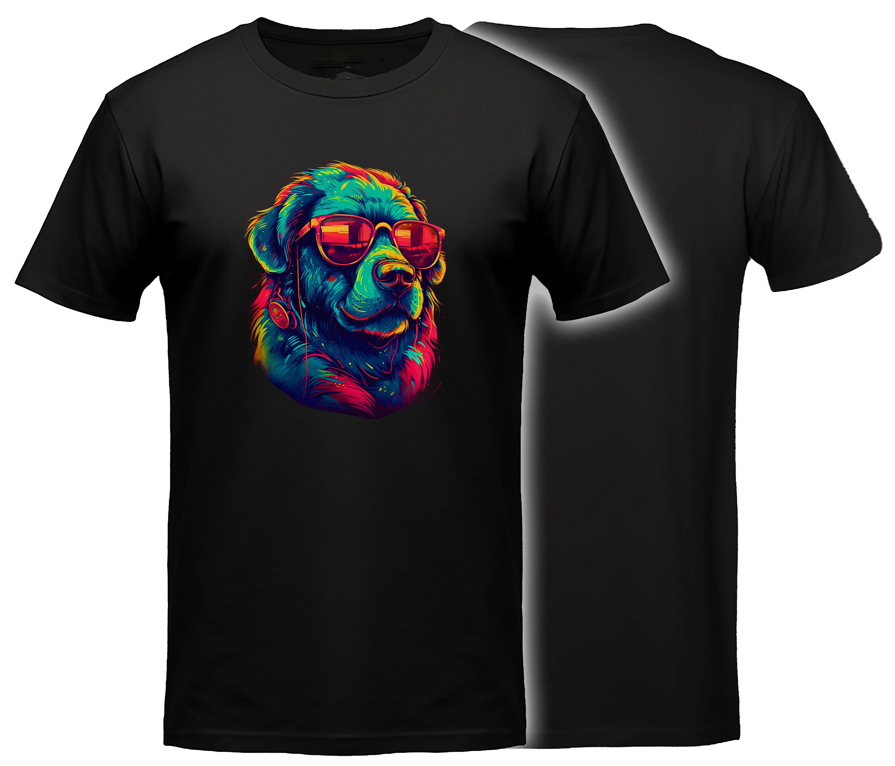 MyDesign24 T-Shirt Herren und Damen Shirt - Coole neon Hund Kurzarm T-Shirt schwarz Regular Fit Gr.L i650