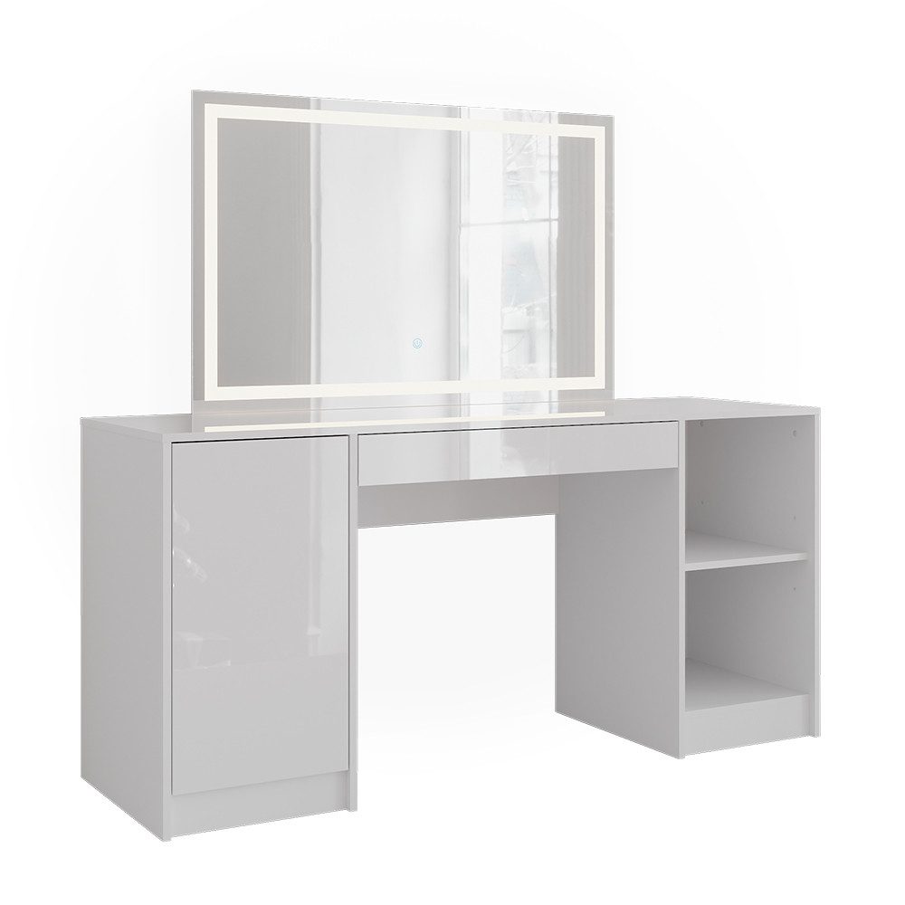 Vicco Schminktisch Sherry, Weiß/Weiß Hochglanz, 158.2 cm mit LED-Spiegel (2-St)