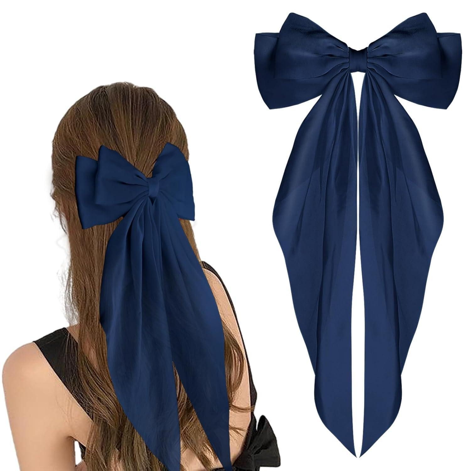 LuxusKollektion Haarspange Haarspangen Schleife Satin Bogenknoten Clips 90er Frauen Navy blau