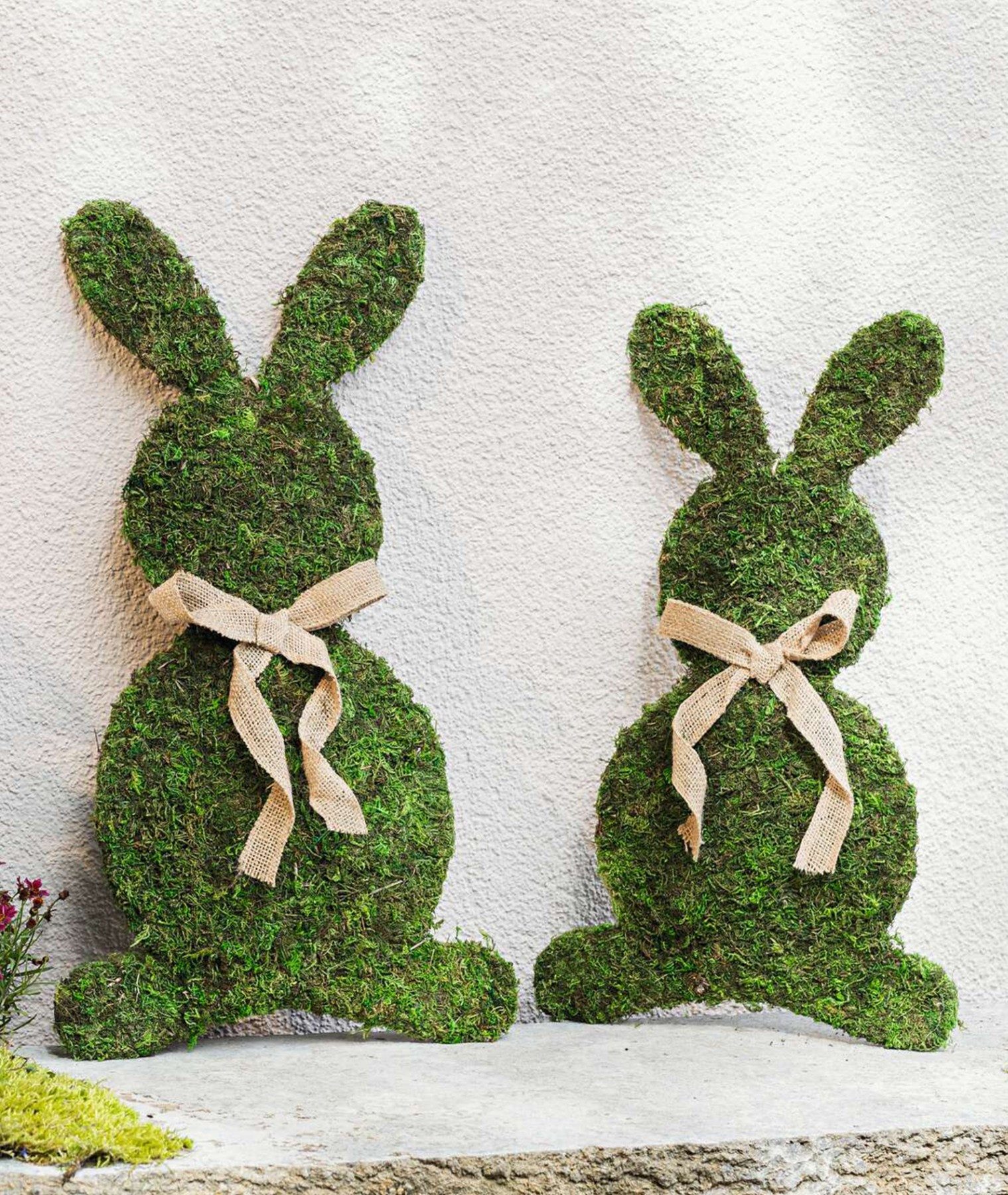 Dekoleidenschaft Osterhase "Moos" Naturmoos auf Metall, große Dekofigur, Osterdeko, Moosdeko (2 St., im Set), 46 + 52 cm hoch, Osterfigur, Figurenset