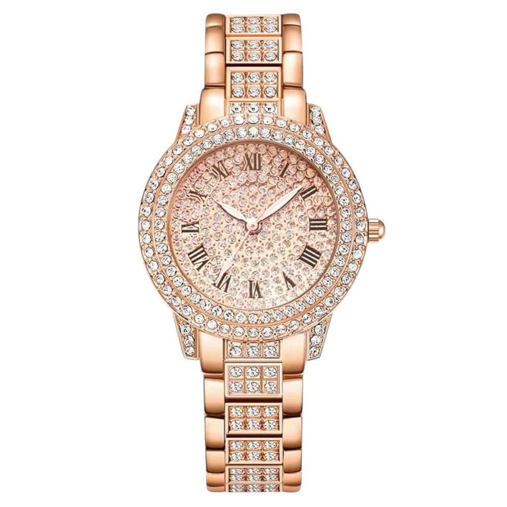 Taffstyle Quarzuhr Damen Kristall Armbanduhr Mädchen Uhr mit römischen Ziffern, (Edle Armbanduhr mit funkelnden Steinen in Gold, Silber oder Roségold erhältlich - Geschenkidee)