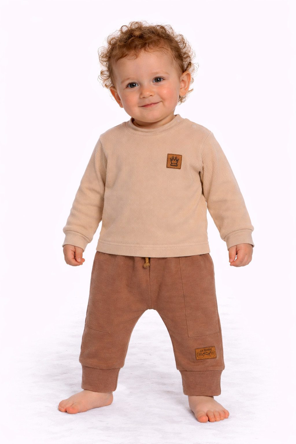 La Bortini Langarmshirt & Hose Anzug für Babys und Kinder in Beige Braun Pulli Babyhose Set 56 62 68 74 80 86 92 98