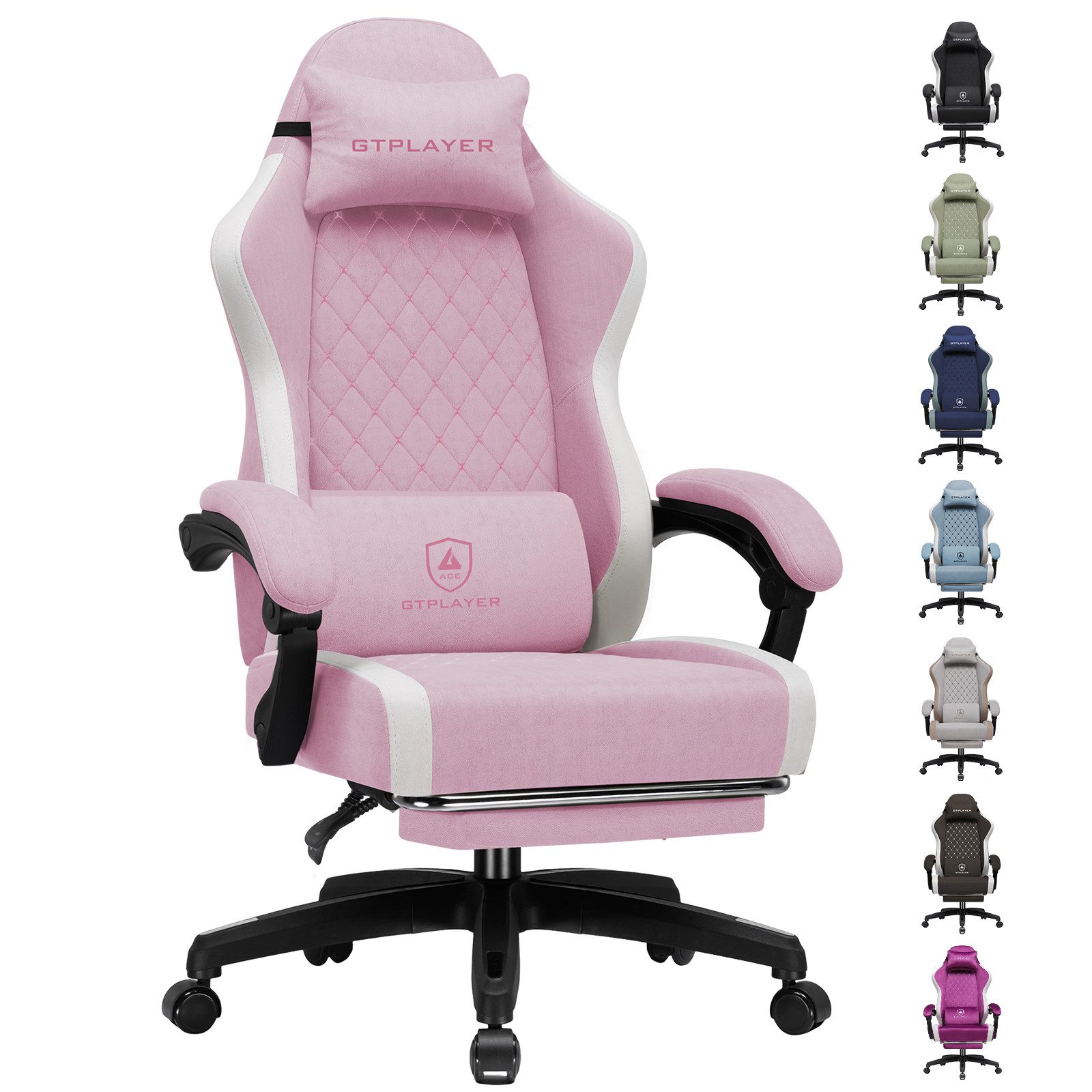 GTPLAYER Gaming-Stuhl Ergonomischer Gaming Sessel Schreibtischstuhl aus Stoff/Kunstleder (Packung), Federsitzkissen mit Fußstütze