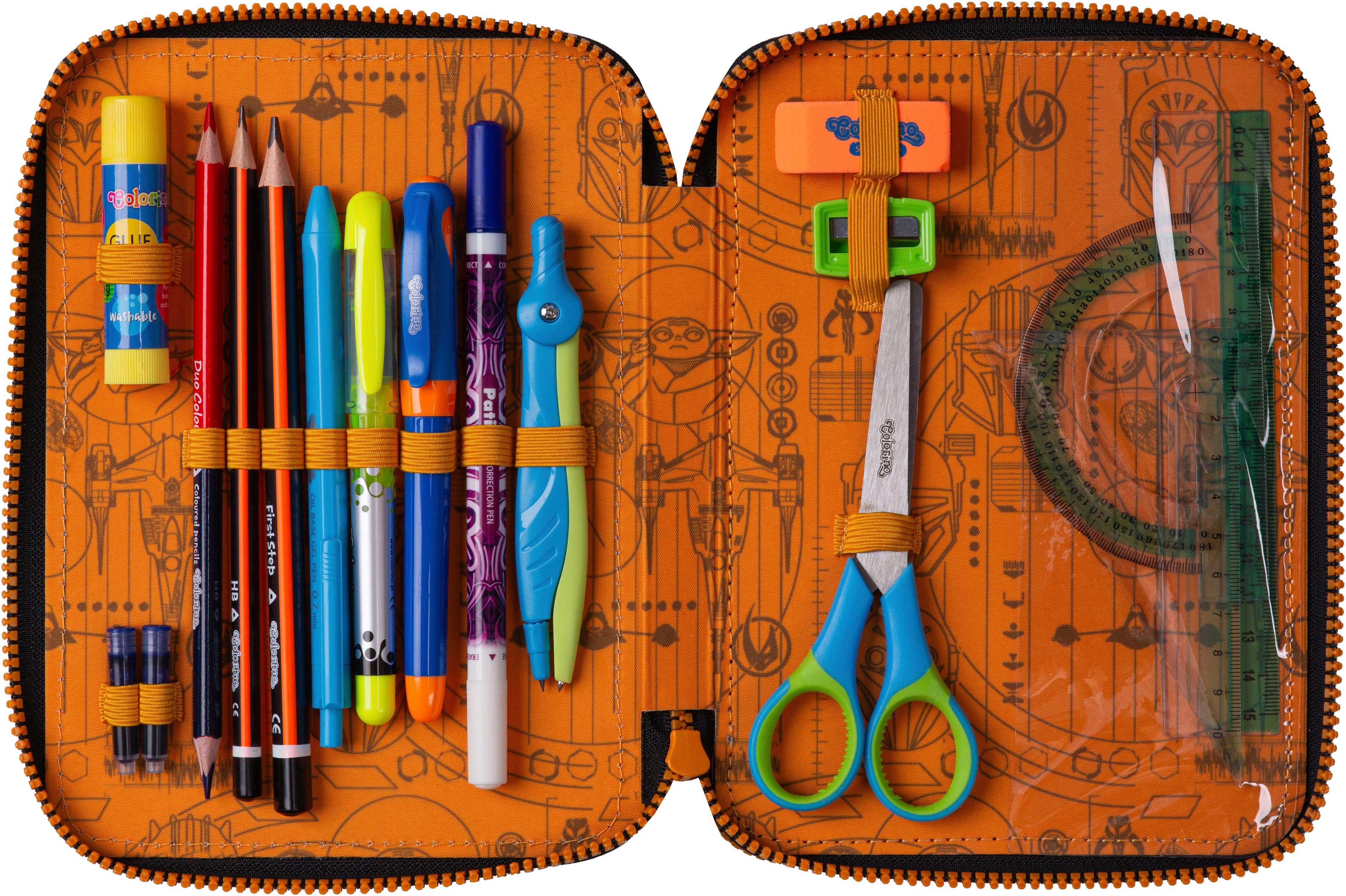 CoolPack Federmäppchen Etui XL, Star Wars, Mandalorian, mit 2 Reißverschlüssen, befüllt