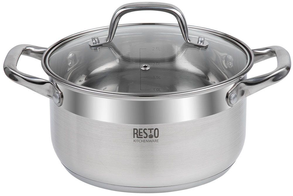 RESTO Kitchenware Kochtopf Libra, Topf energiesparend und spülmaschinenfest, Edelstahl 18/10 (1-tlg), Induktion, für alle Herdarten geeignet mit hitzebeständigem Glasdeckel