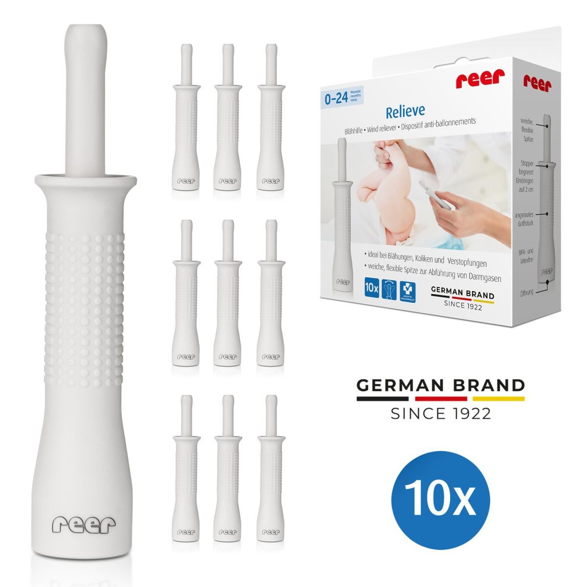 Reer Babypflege-Set Blähhilfe Relief, 10 tlg., ideal bei Koliken & Blähungen