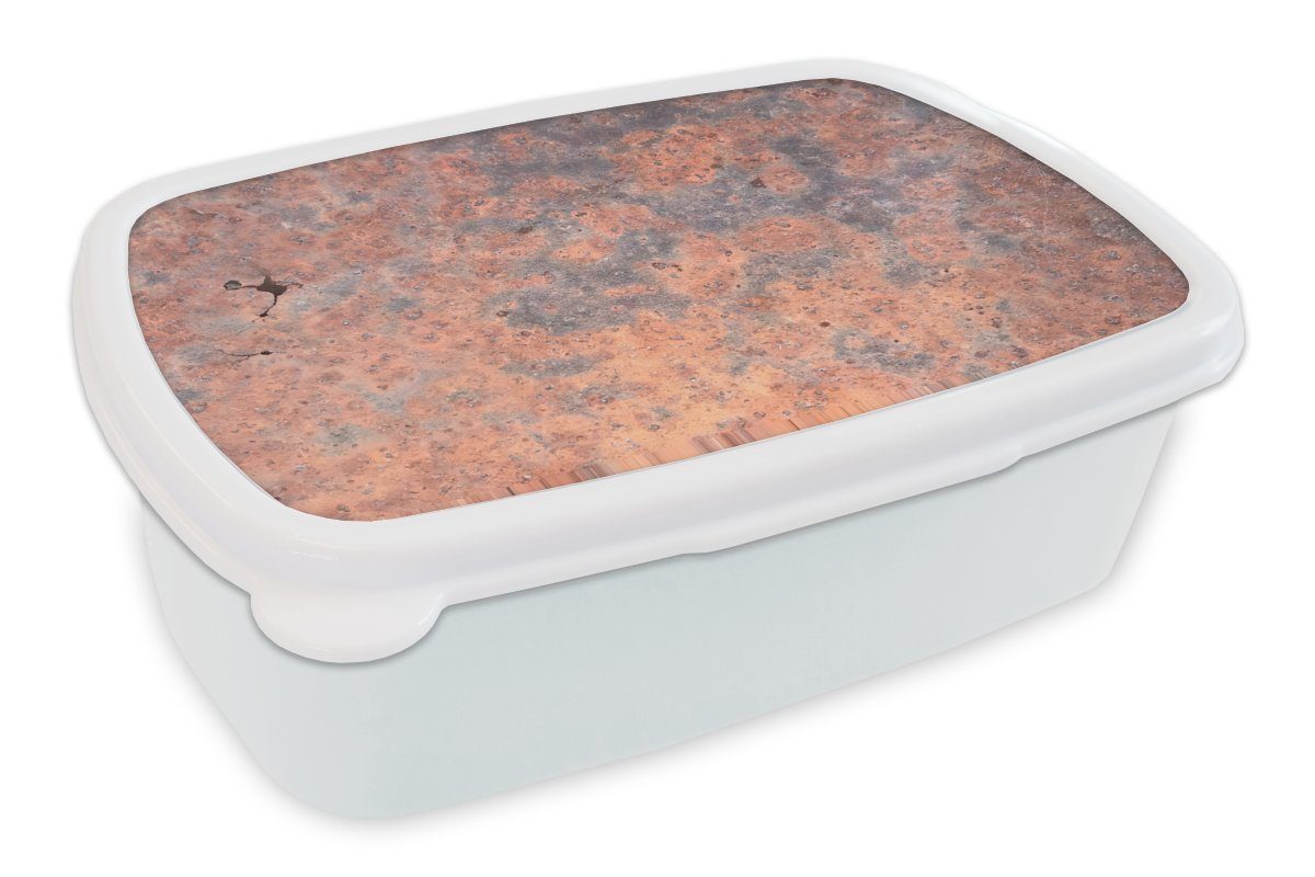 MuchoWow Lunchbox Rost - Verwittert - Metall, Kunststoff, (2-tlg), Brotbox für Kinder und Erwachsene, Brotdose, für Jungs und Mädchen weiß
