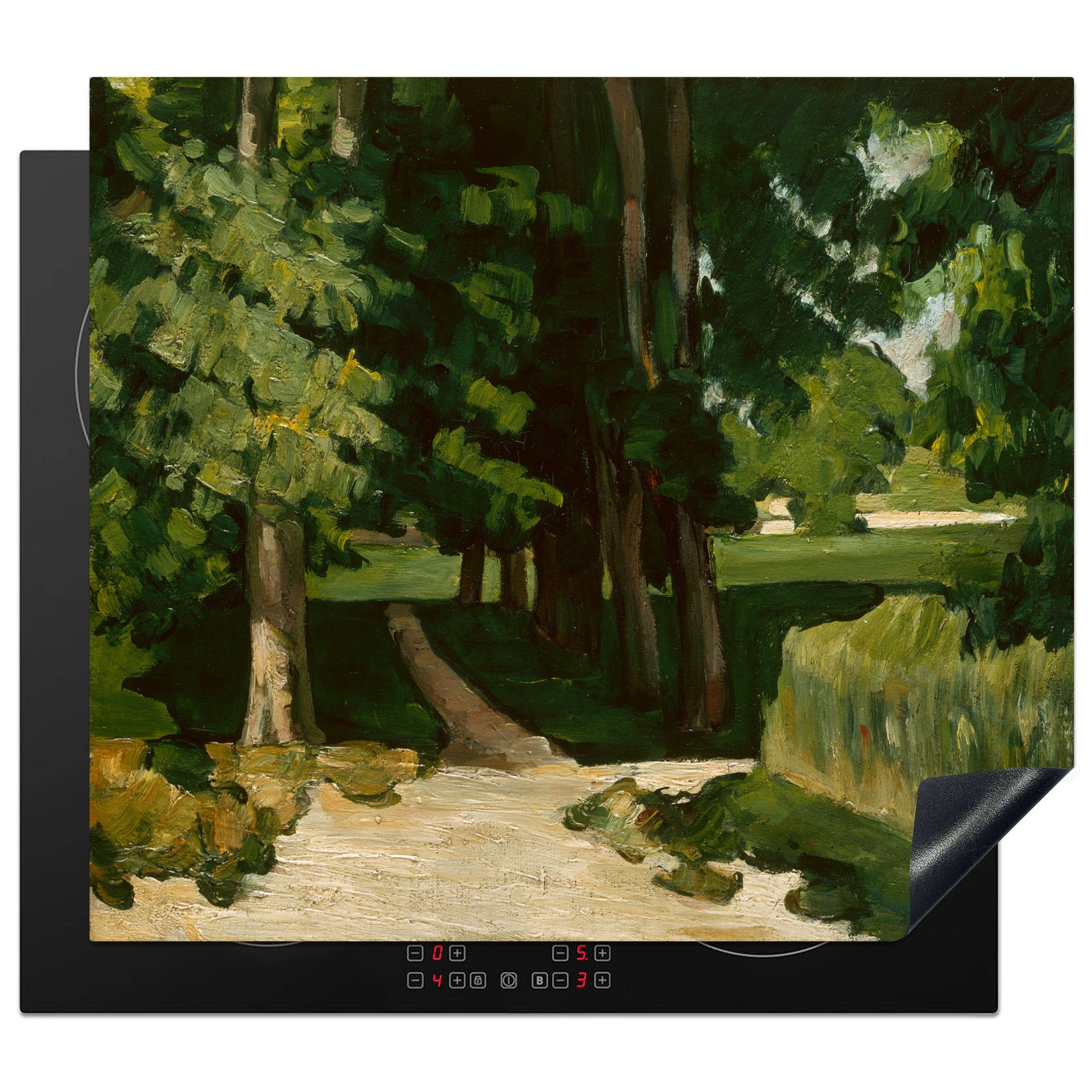 MuchoWow Herdblende-/Abdeckplatte Die Allee am Jas de Bouffan - Gemälde von Paul Cézanne, Vinyl, (1 tlg), 60x52 cm, Mobile Arbeitsfläche nutzbar, Ceranfeldabdeckung