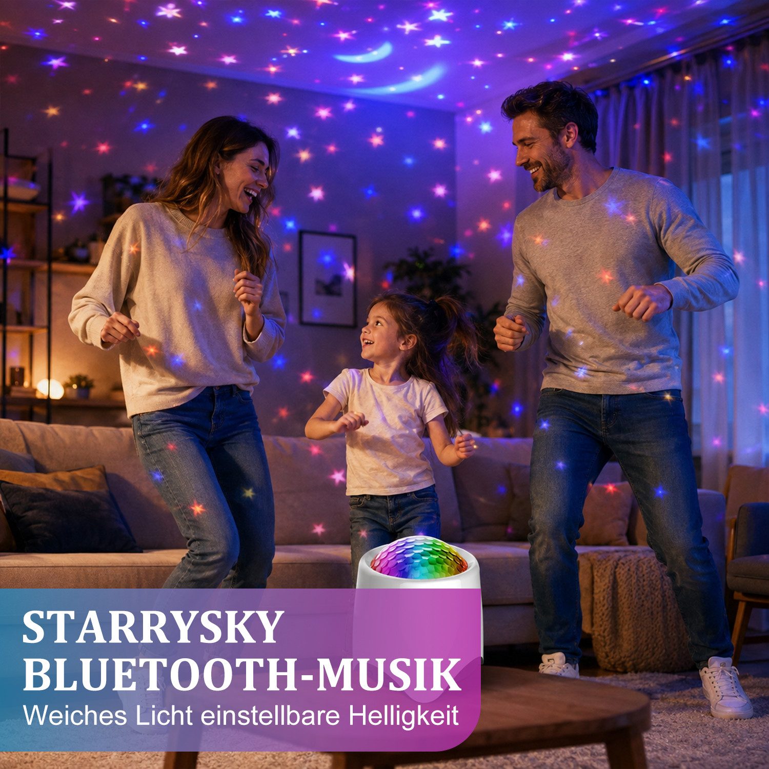 Rosnek LED Nachtlicht Sternenprojektor, Nachtlicht Projektor mit Bluetooth, 56 Lichteffekten, RGB, Als Geschenk, Timer & Musik für Kinderzimmer, Schlafzimmer &  – Bild 3 von 5