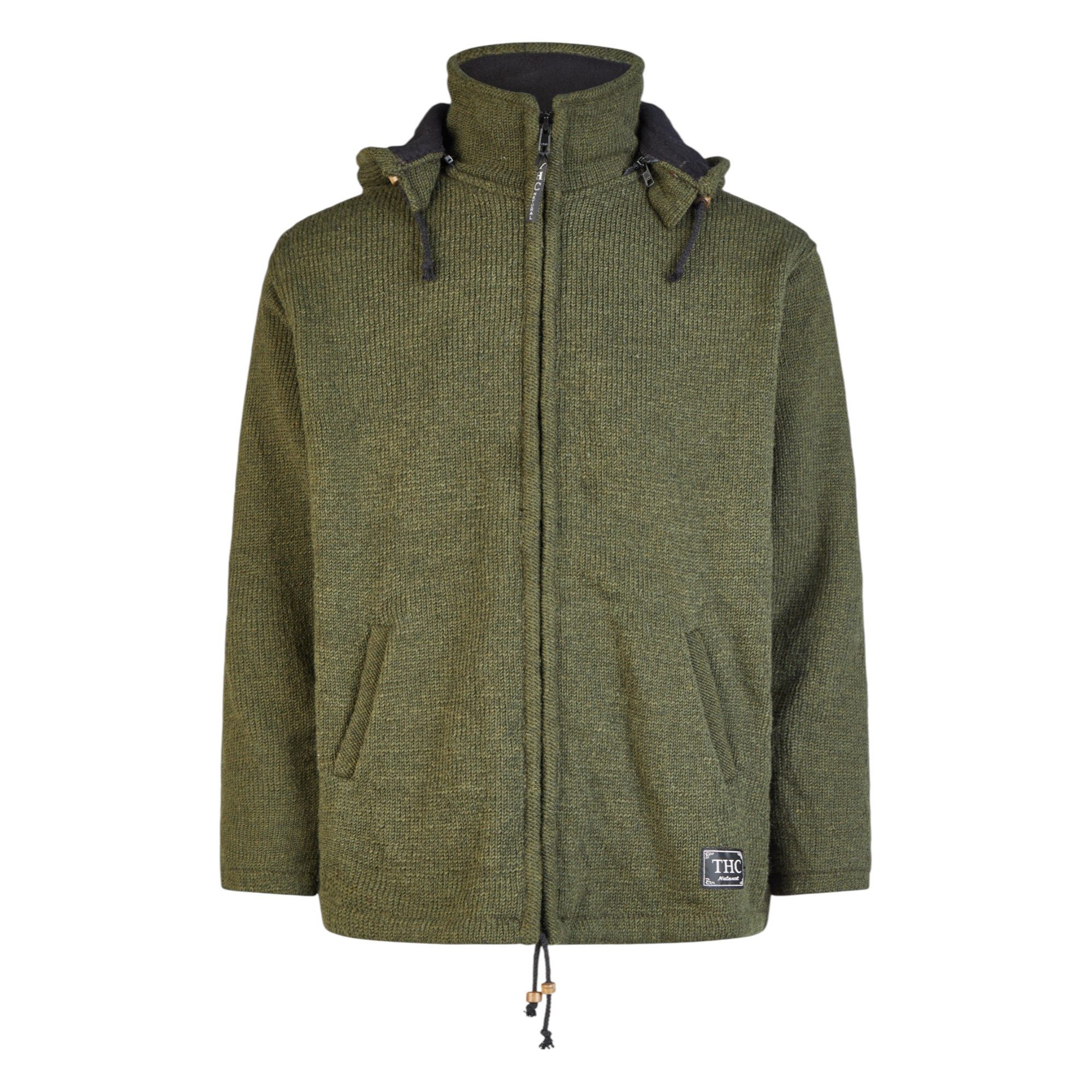 THC Natural Line Strickjacke THC Schafwollstrickjacke Baumwollfutter 857 grün (1 Stück, 1-tlg., 1 Stück) Baumwollfutter