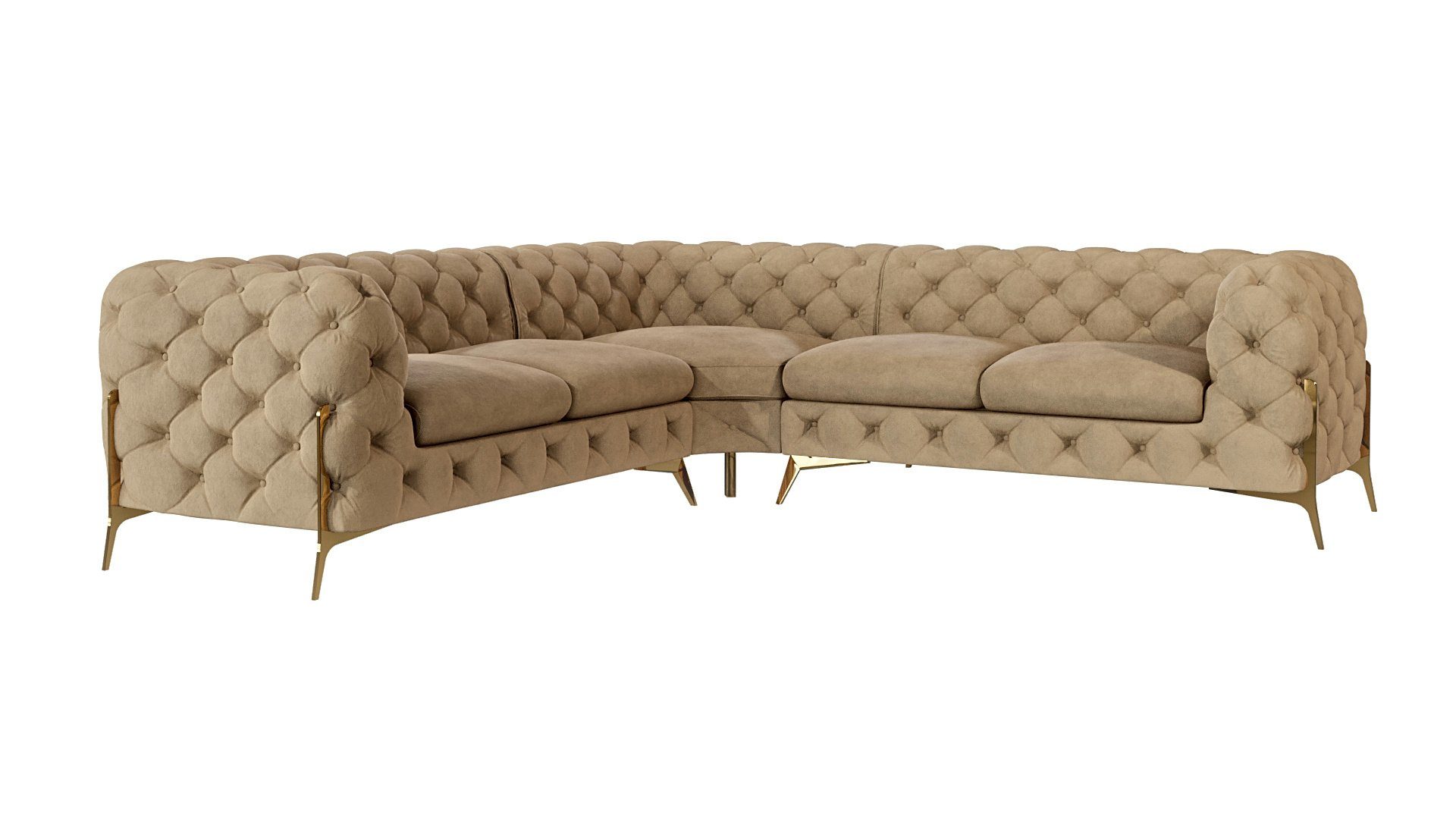 S-Style Möbel Ecksofa Chesterfield Ashley mit Goldene Metall Füßen, mit Wellenfederung Beige