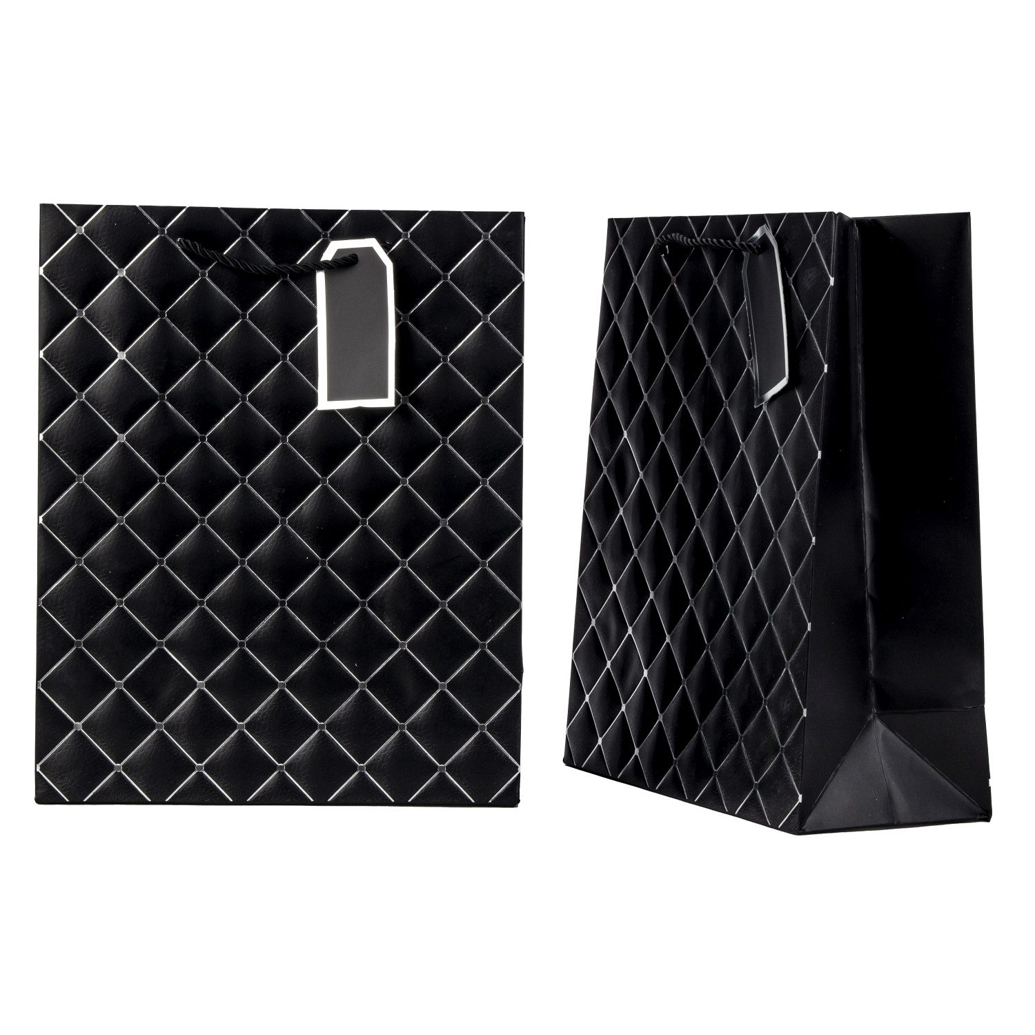 Macosa Home Geschenk-Tragetasche Geschenktüten 4er Set Schwarz Silber Kraftpapier 32 cm, (4St), elegante Geschenkverpackung mit Kordelgriff