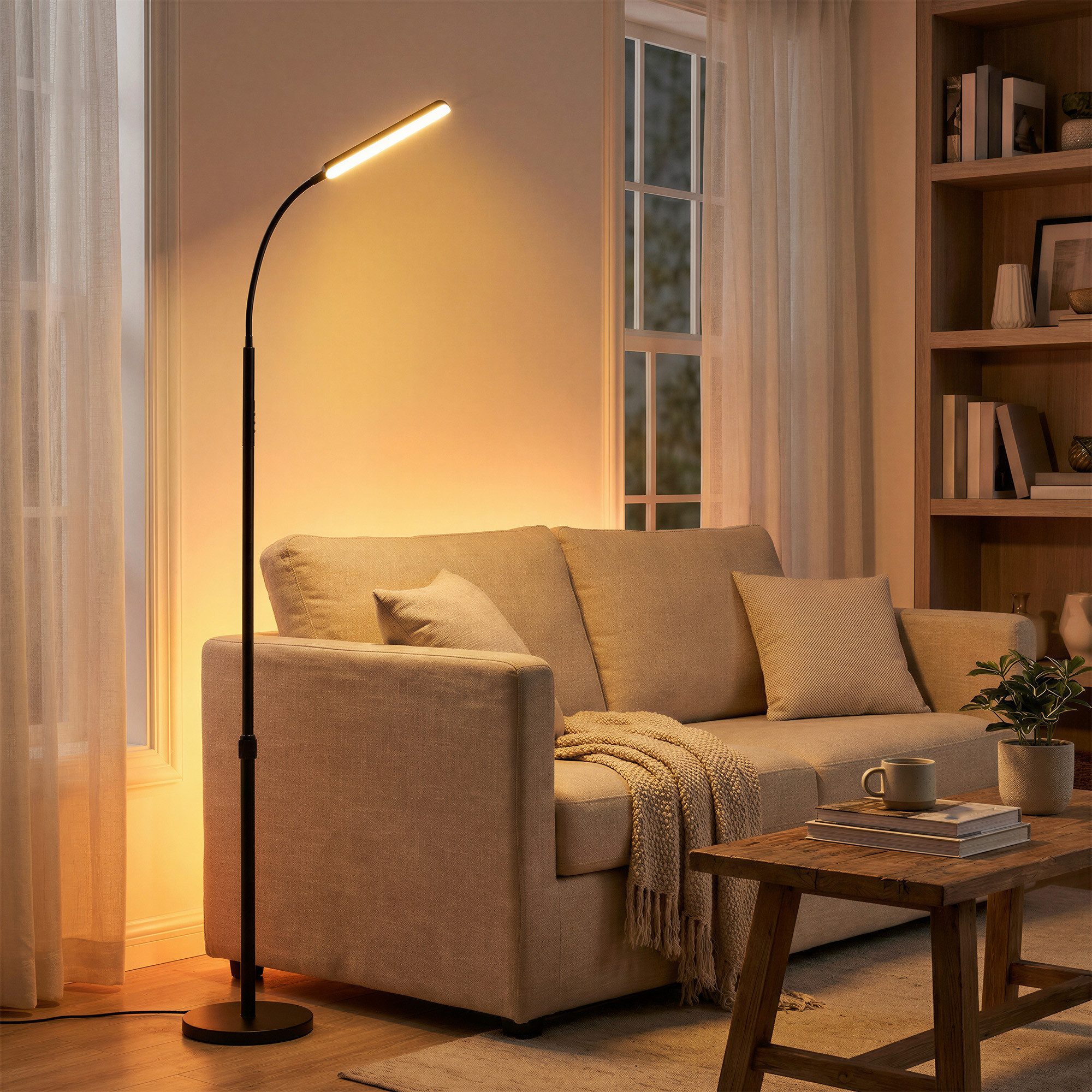 VASAGLE Stehlampe Stehleuchte, Leselampe, Timer- und Memory-Funktion, für Wohnzimmer, 15 Watt, 141-175 cm höhenverstellbar, 360° drehbarer Schwanenhals