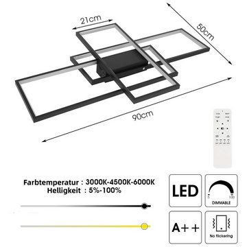 LETGOSPT Deckenleuchte 60W LED Deckenleuchte Dimmbar Modern Deckenlampe Wohnzimmerlampe, LED fest integriert, Kaltweiß, Naturweiß, Warmweiß, Geometrisch Wandlampe Multifunktional Deckenbeleuchtung, 90x50x5.5cm