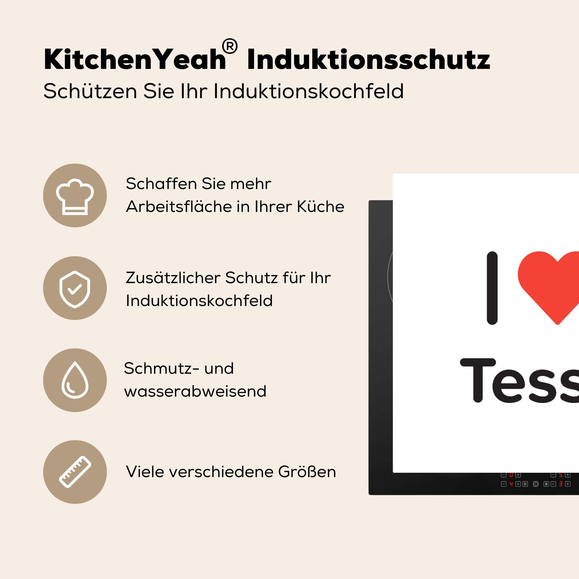 MuchoWow Herdblende-/Abdeckplatte Ich liebe - küche (1 78x78 Vinyl, - Arbeitsplatte Tessa Ceranfeldabdeckung, cm, tlg), Mädchen, für