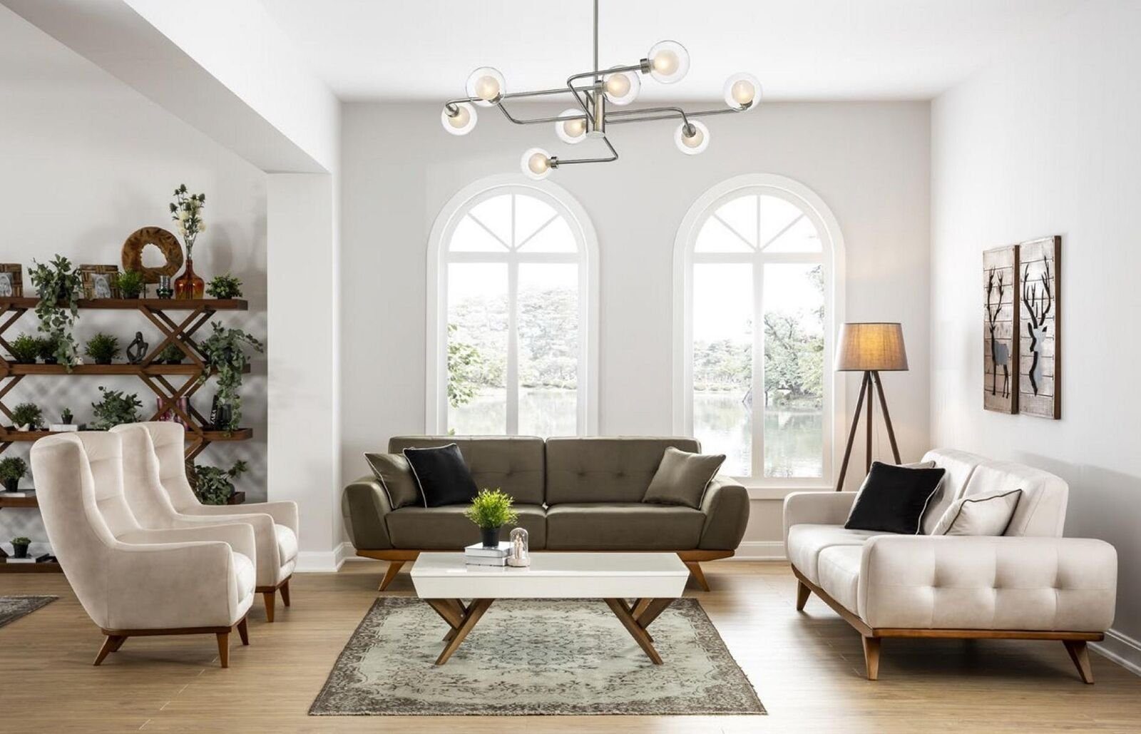 Holz Luxus Sitz Beige Polster Sofa 2-Sitzer Leder JVmoebel Moderne Design 2 Wohnzimmer