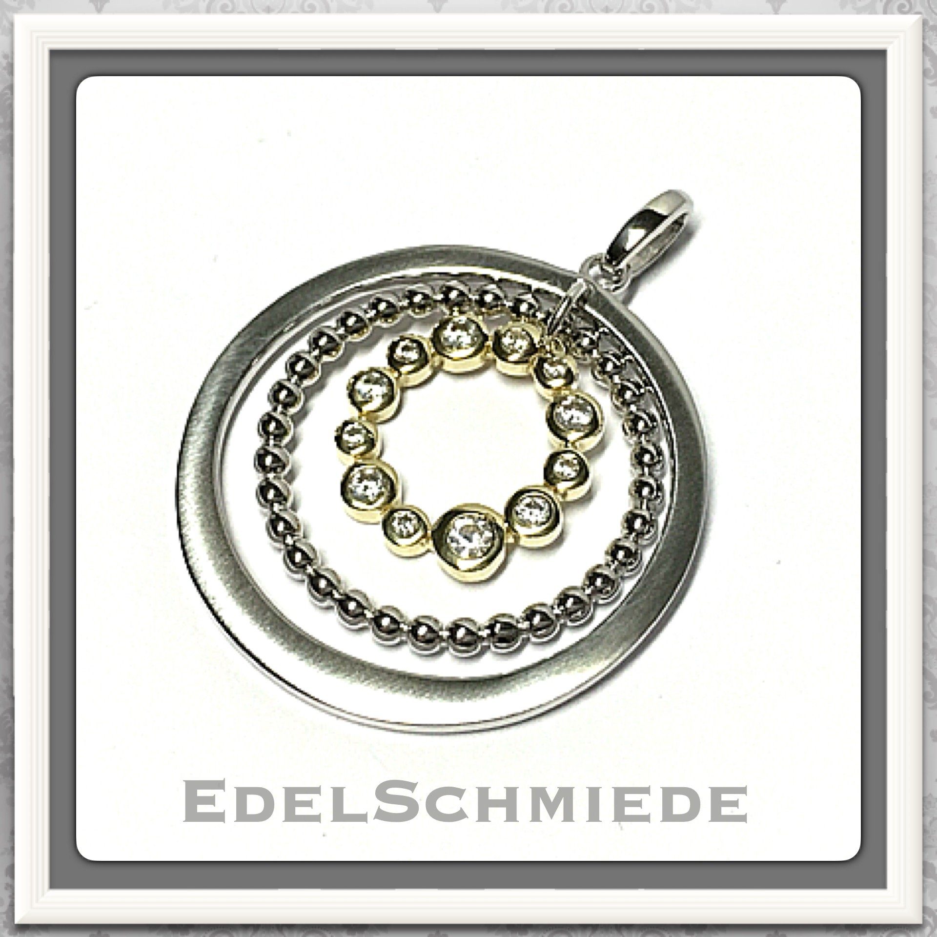Kettenanhänger Anhänger biclor 925 Silber mit Zirkonia u Kugeln