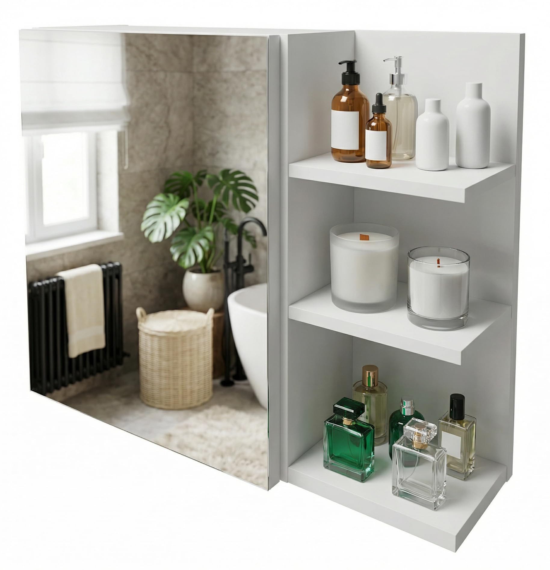 TREND WERK Spiegelschrank Badezimmer mit Ablage & Stauraum (59×16×50 cm Hängender Badezimmerschrank zur Wandmontage mit Regal) – modern & pflegeleicht
