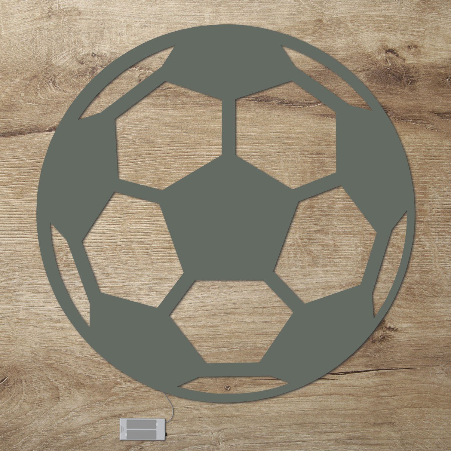 Namofactur LED Dekolicht Fußball - Dekoobjekt aus Holz mit Fussball Motiv - Wand Deko Lampe, Ohne Zugschalter/Stern, LED fest integriert, Warmweiß, Wanddekoobjekt Wohnzimmer Leuchte batteriebetrieben Grau