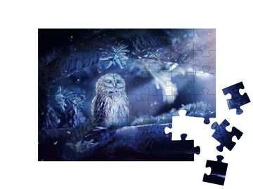puzzleYOU Puzzle Schlafende Eule im Schneegestöber, 48 Puzzleteile, puzzleYOU-Kollektionen Fabel