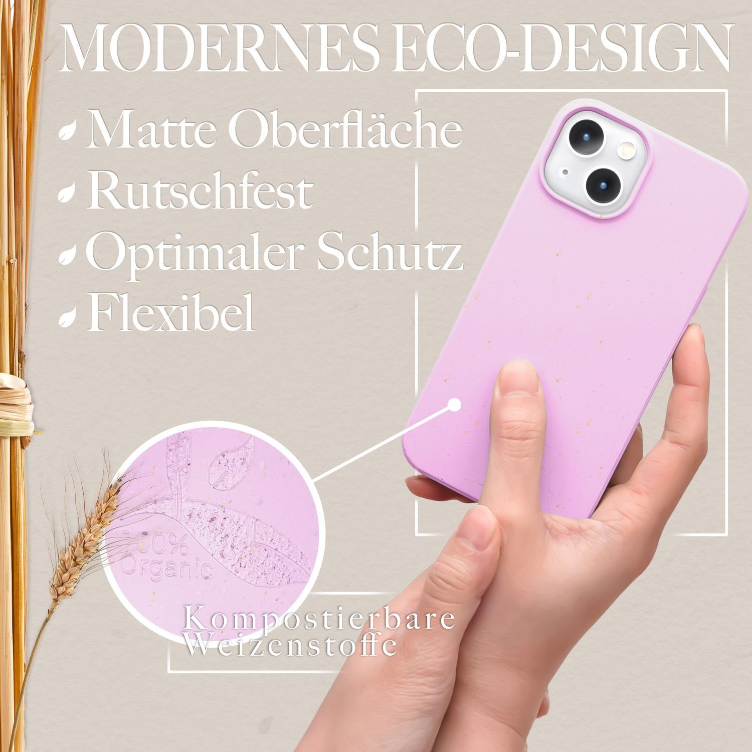Nalia Smartphone-Hülle Apple iPhone 14 15,5 cm (6,1 Zoll), Nachhaltige Bio Hülle / Ökologisch / Umweltfreundlich / ohne Plastik